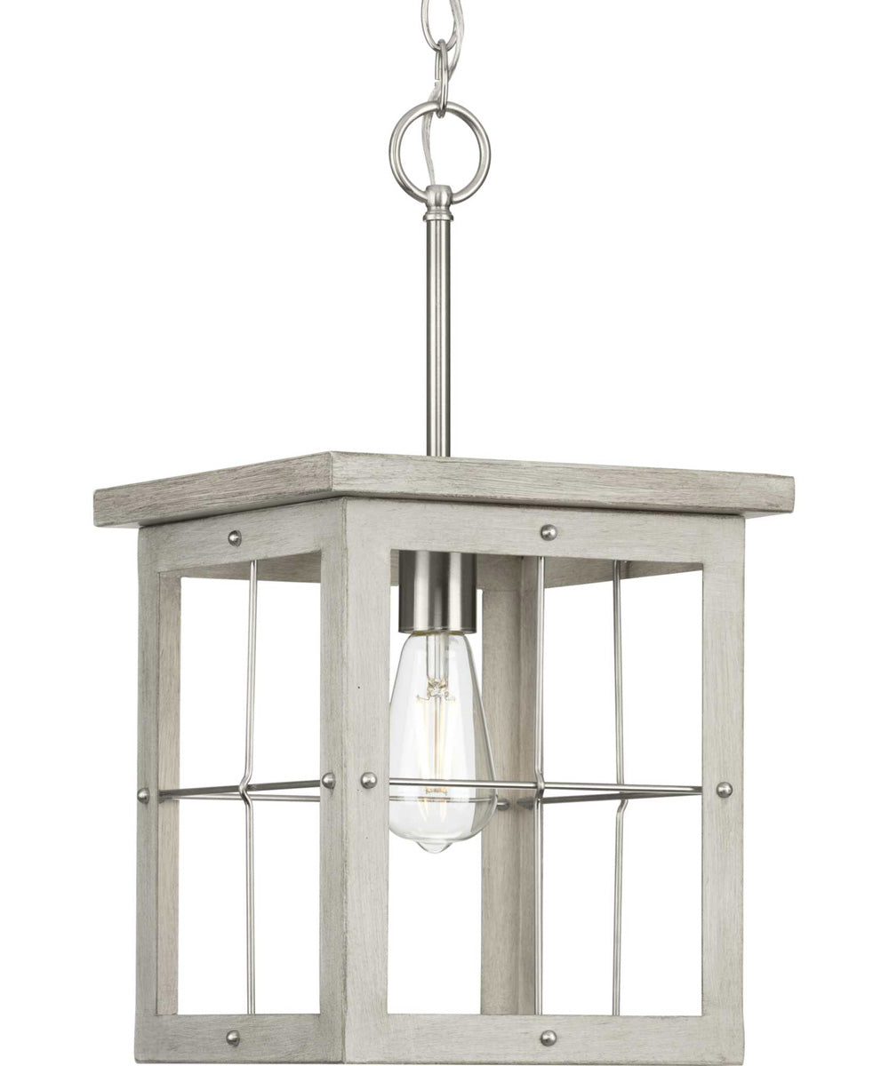 Hedgerow 1-Light Grey Washed Oak Farmhouse Style Hanging Mini-Pendant Light Brushed Nickel
