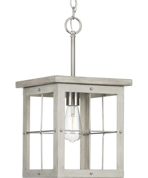 Hedgerow 1-Light Grey Washed Oak Farmhouse Style Hanging Mini-Pendant Light Brushed Nickel