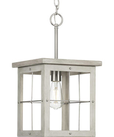 Hedgerow 1-Light Grey Washed Oak Farmhouse Style Hanging Mini-Pendant Light Brushed Nickel