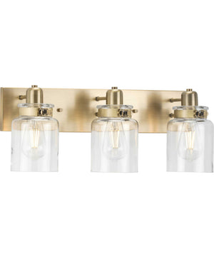 Calhoun 3-Light Clear Glass Farmhouse Bath Vanity Light Vintage Brass