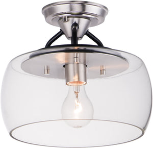 11"W Goblet 1-Light Semi Flush Mount Black / Satin Nickel