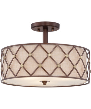 Brown Lattice Large 3-light Semi Flush Mount Copper Canyon