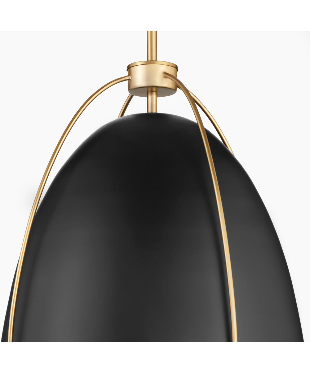 3-light Pendant Matte Black w/ Aged Brass