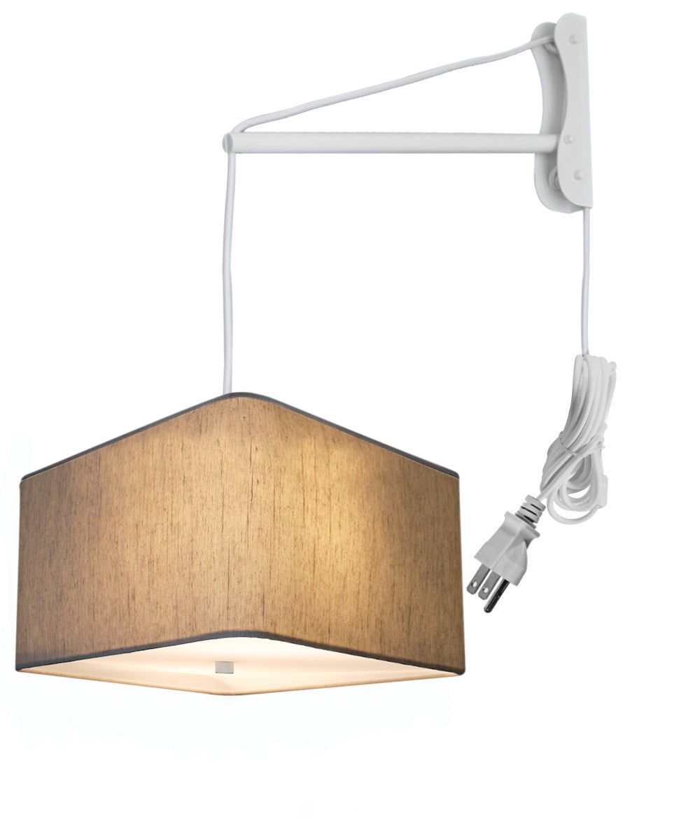 MAST Plug-In Wall Mount Pendant, 2 Light White Cord/Arm with Diffuser,