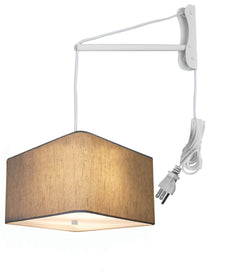 MAST Plug-In Wall Mount Pendant, 2 Light White Cord/Arm with Diffuser, Rounded Corner Square Oatmeal Drum Shade 12"W