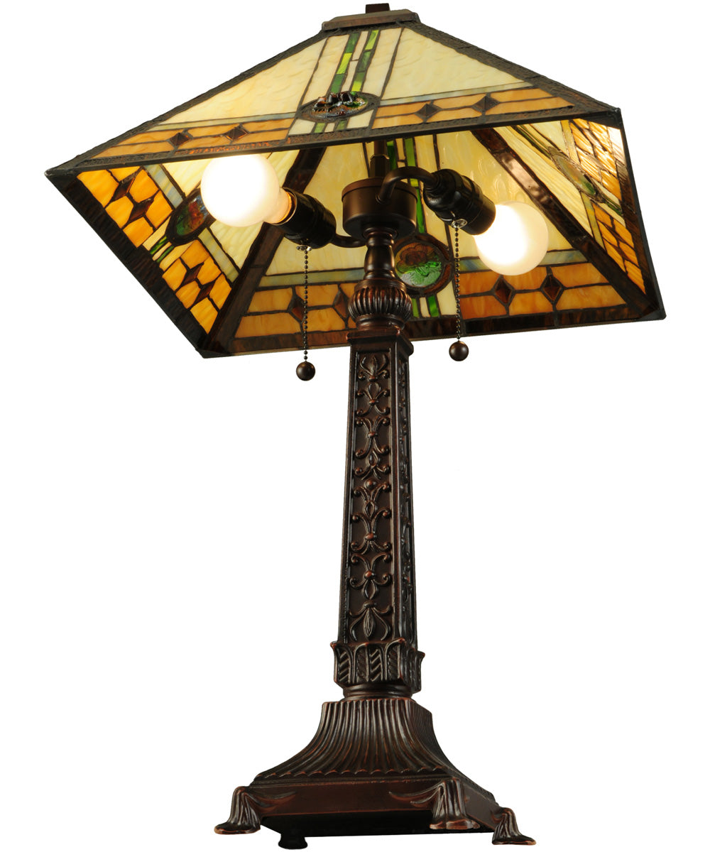 27"H Carlsbad Mission  2-Light Tiffany Table Lamp Brown