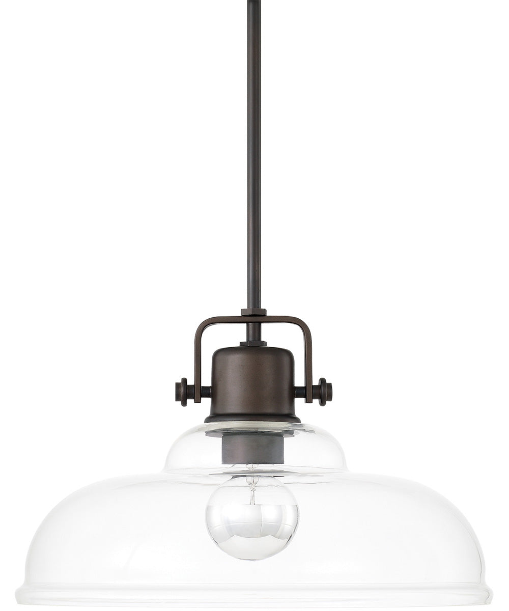 1-Light Pendant In Burnished Bronze With Clear Glass