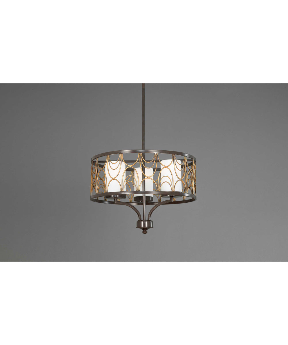 Cirrine 3-Light Etched White Glass Global Chandelier Light Antique Bronze