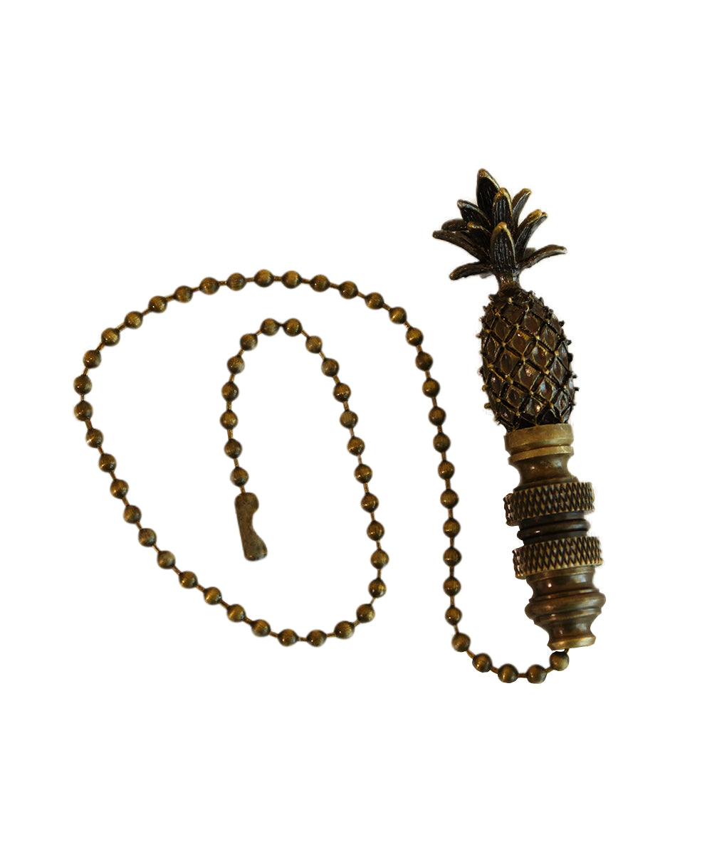 Tall Pineapple Ceiling Fan Pull, 2.5"h with 12" Antiqued Brass Chain