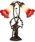 17" High Seafoam/Cranberry Tiffany Pond Lily 2 Light Trellis Girl Accent Lamp