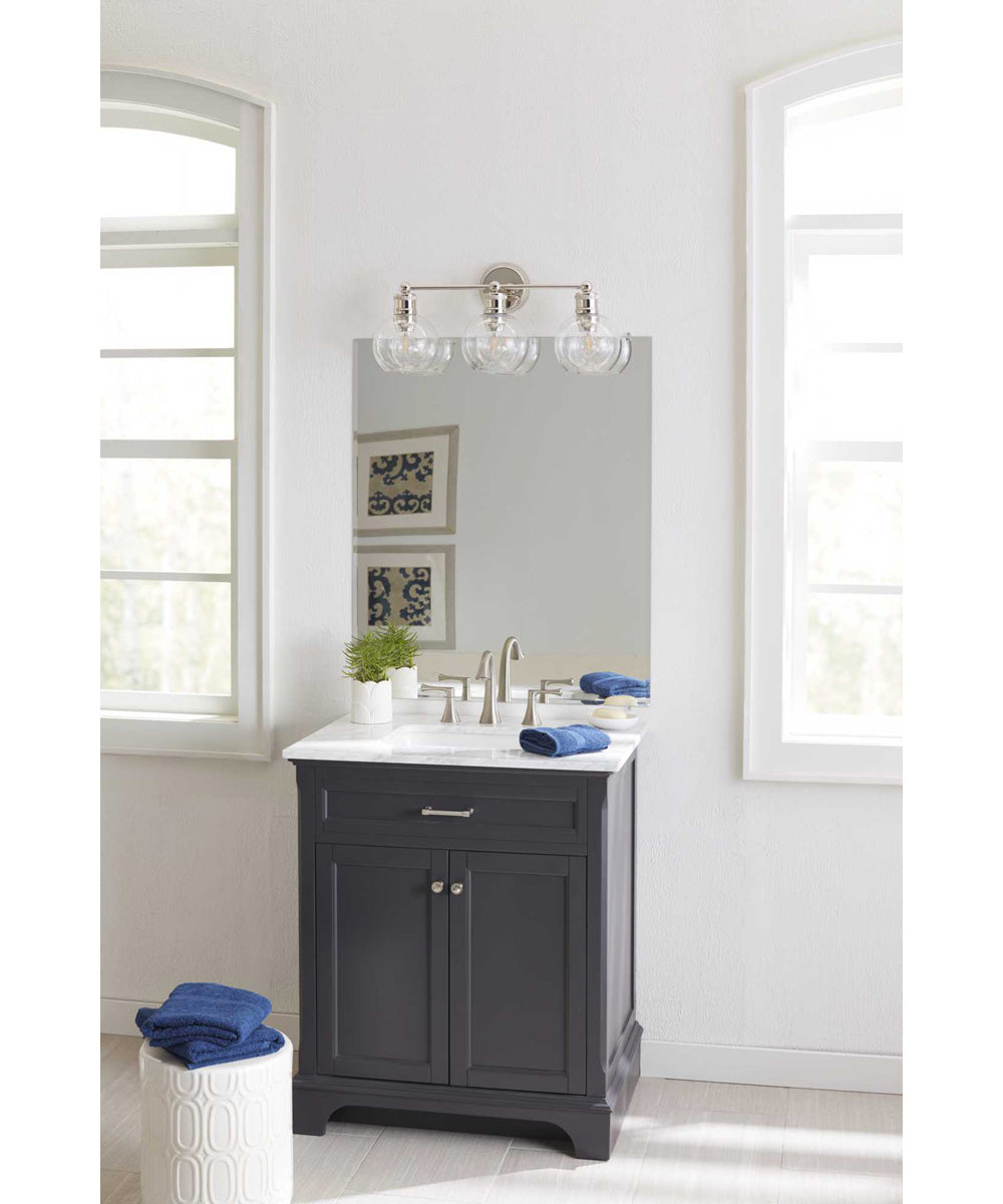 Hansford 3-Light Clear Glass Coastal Bath Vanity Light Polished Nickel