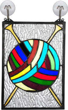 9"H x 6"W Ball of Yarn W/Needles Stained Glass Window