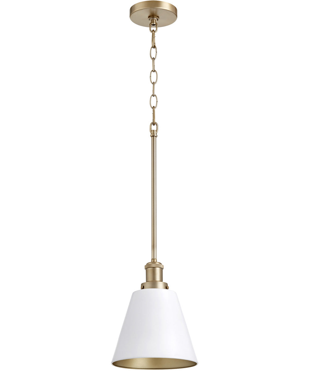 8"W 1-light Pendant Studio White w/ Aged Brass