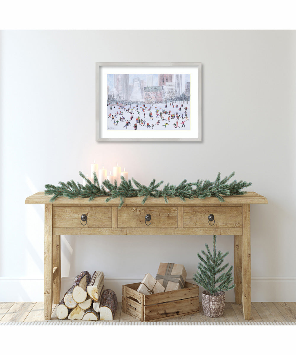 Skating Rink Central Park New York by Judy Joel Wood Framed Wall Art Print (25  W x 19  H), Svelte Silver Frame