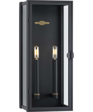 Stature 2-Light Clear Glass Transitional Style Large Outdoor Wall Lantern Textured Black