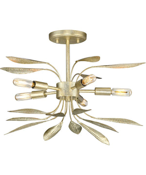 Mariposa 5-Light Convertible Semi-Flush Ceiling or Hanging Pendant Light Gilded Silver
