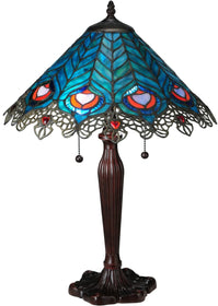 23"H Peacock Feather Lace Table Lamp