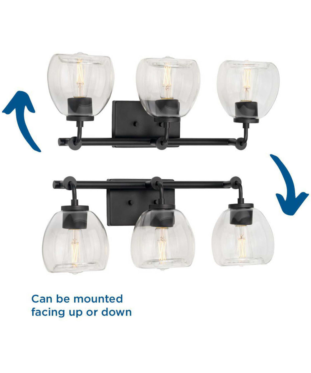 Caisson 3-Light Clear Glass Urban Industrial Bath Vanity Light Graphite