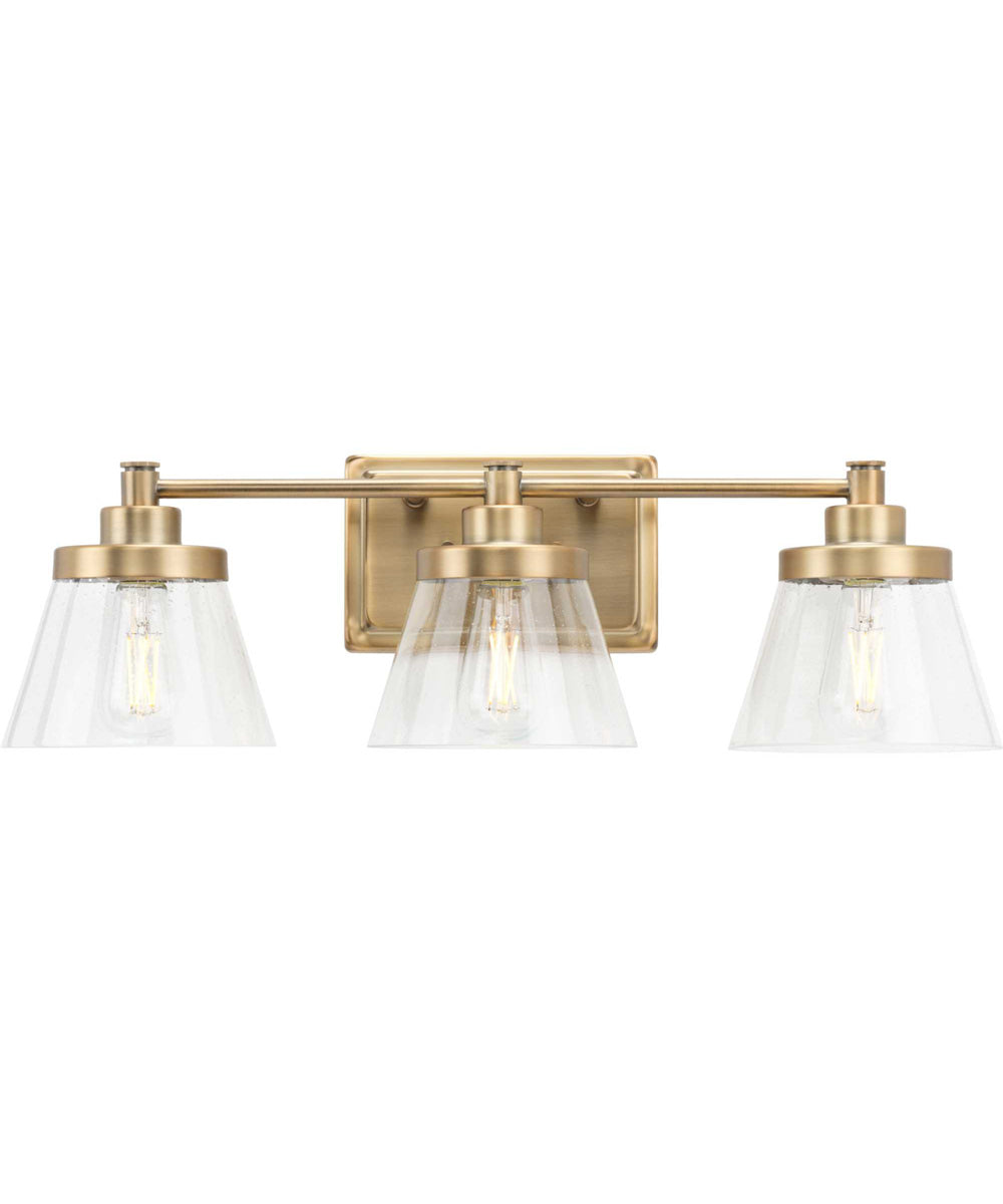 Hinton 3-Light Clear Seeded Glass Farmhouse Bath Vanity Light Vintage Brass