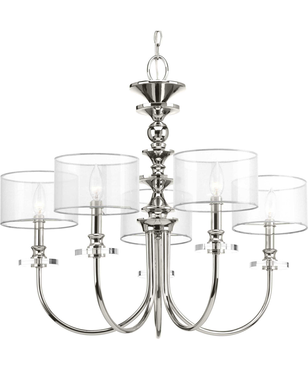 Marche 5-Light Grey Mylar Shade Luxe Chandelier Light Polished Nickel