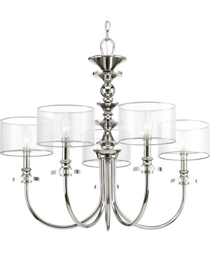 Marche 5-Light Grey Mylar Shade Luxe Chandelier Light Polished Nickel
