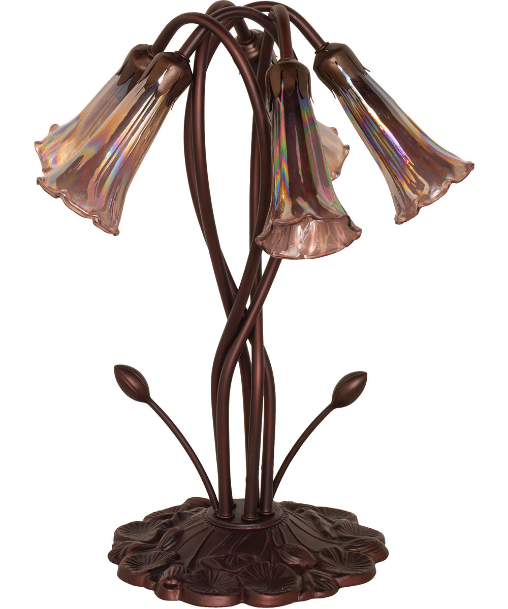 17" High Purple Iridescent Tiffany Pond Lily 5 Light Accent Lamp