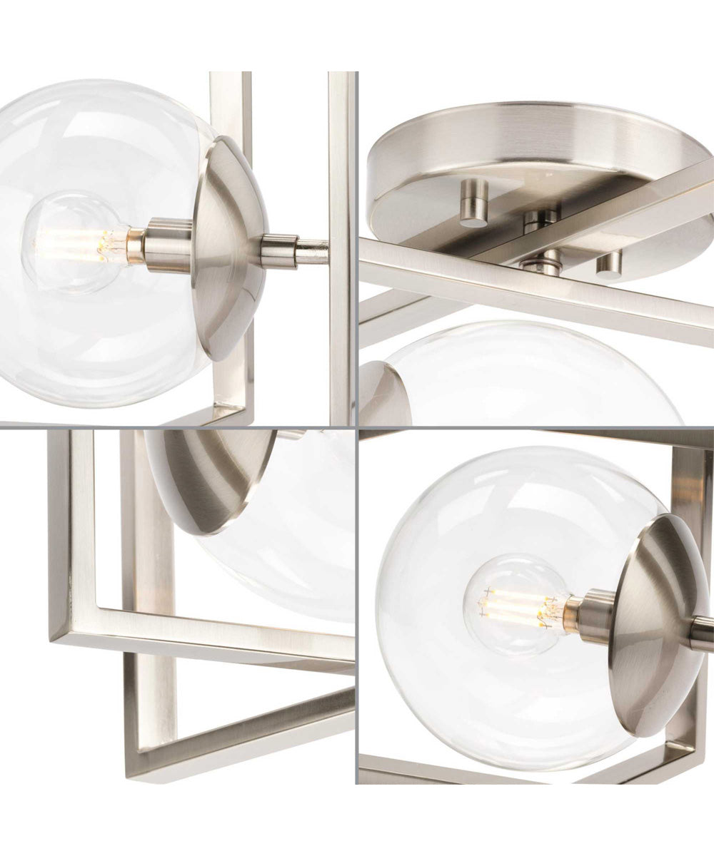 Atwell 10" 1-Light Mid-Century Modern Clear Glass Semi-Flush Mount Light Brushed Nickel