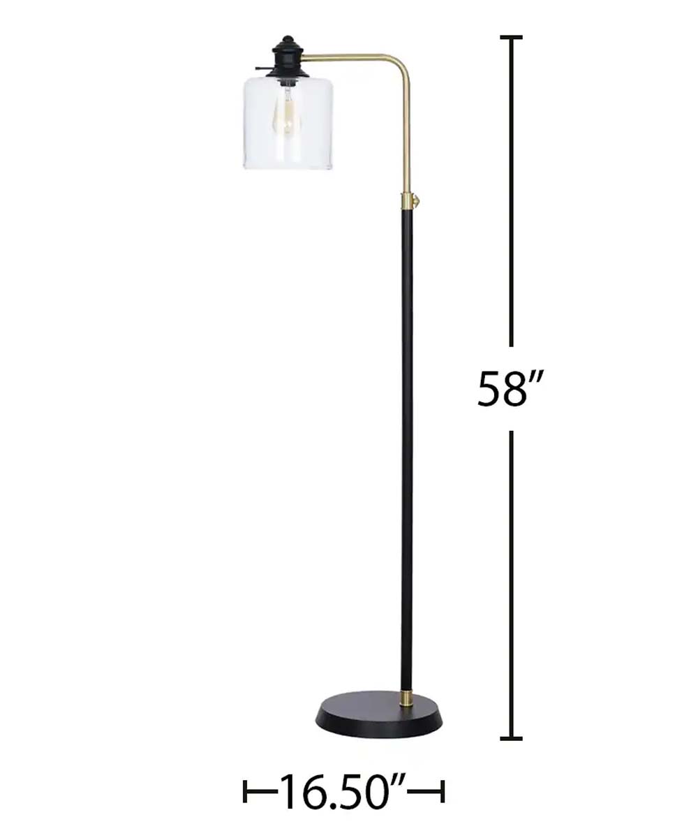 Catalina Industrial Modern Two-Tone Downbridge LED Task Floor Lamp, Black with Brass Finish, 58" H