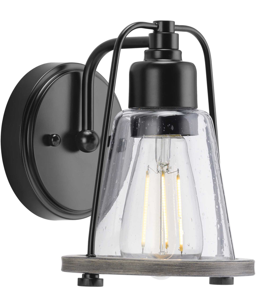 Conway 1-Light Clear Seeded Farmhouse Style Bath Vanity Wall Light Matte Black