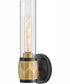 Ellison 1-Light Single Light Vanity in Black with Heritage Brass accents