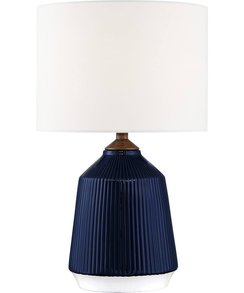 Saratoga 1-Light Table Lamp Blue Ceremichrome/ White Fabric Shade