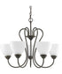 Heart 5-Light Etched Glass Farmhouse Chandelier Light Antique Bronze