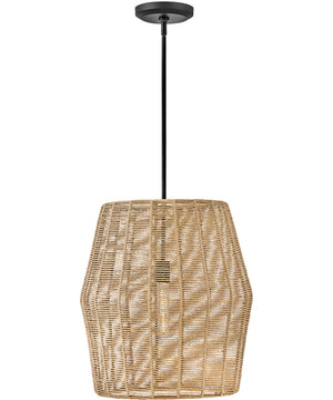 Luca 1-Light Large Convertible Pendant in Black with Camel Rattan shade
