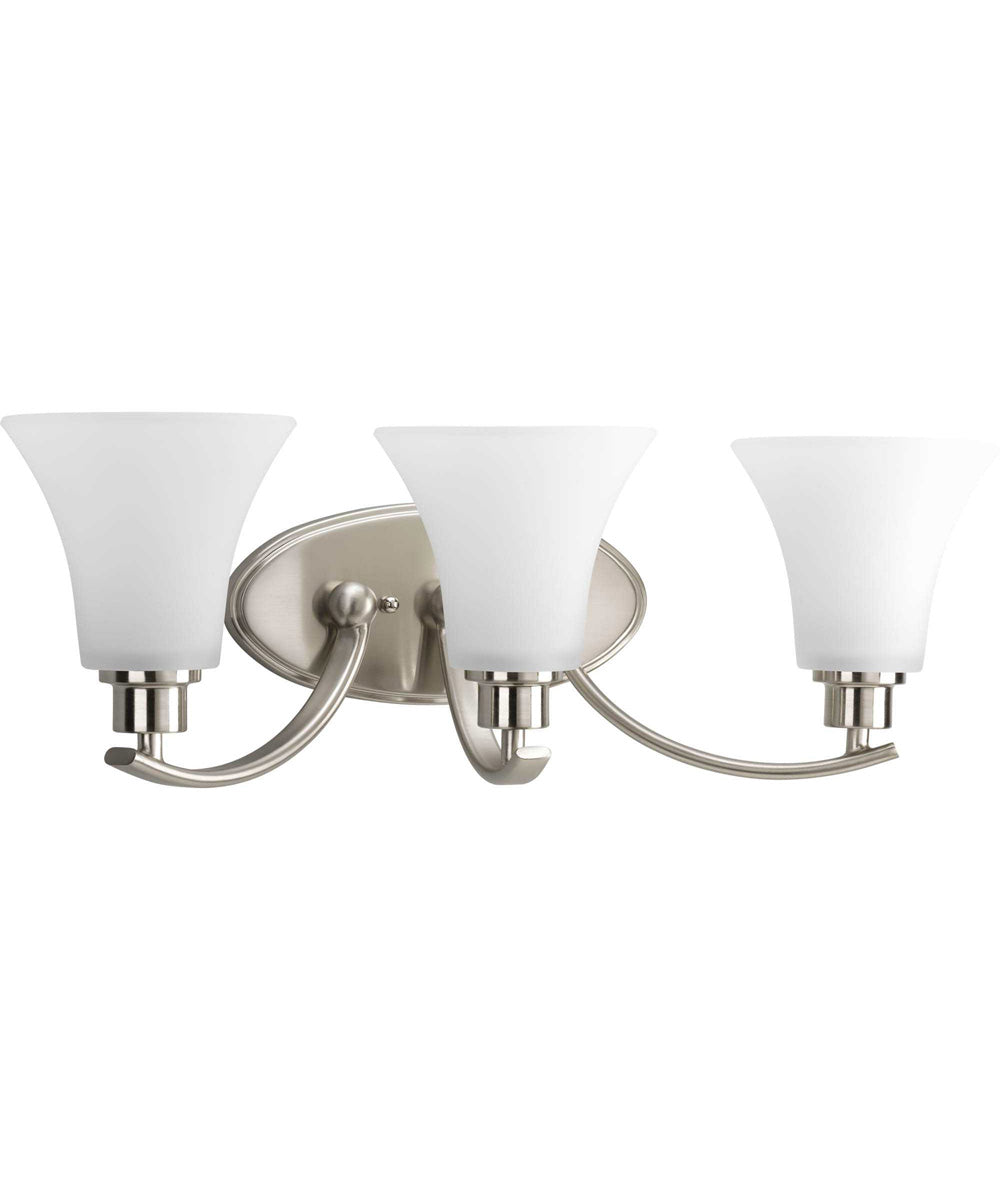 Joy 3-Light Etched Glass Traditional Bath Vanity Light Brushed Nickel