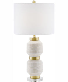 Madelia 1-Light Table Lamp Antique Brass/White Ceramichrome/ White Linen Shade