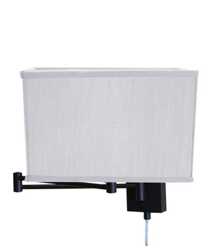 Dimmable Swing Arm Wall Light Bronze Brown Finish with White Linen Softback Rectangular Lampshade - For Bedside, Living Room, Reading Chair
