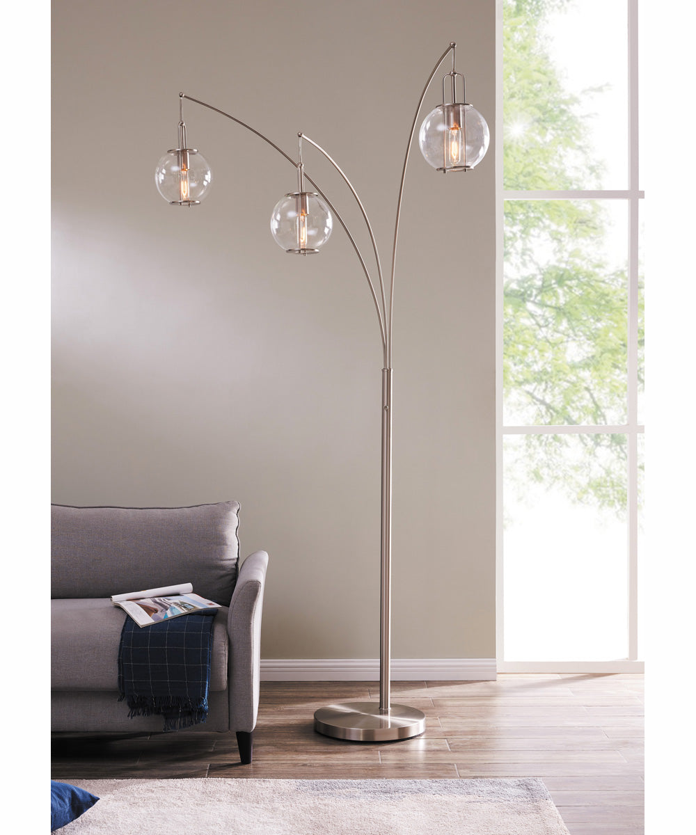 Kaira 3-Light 3-Light Arch Lamp Brushed Nickel/Clear Glass Shade