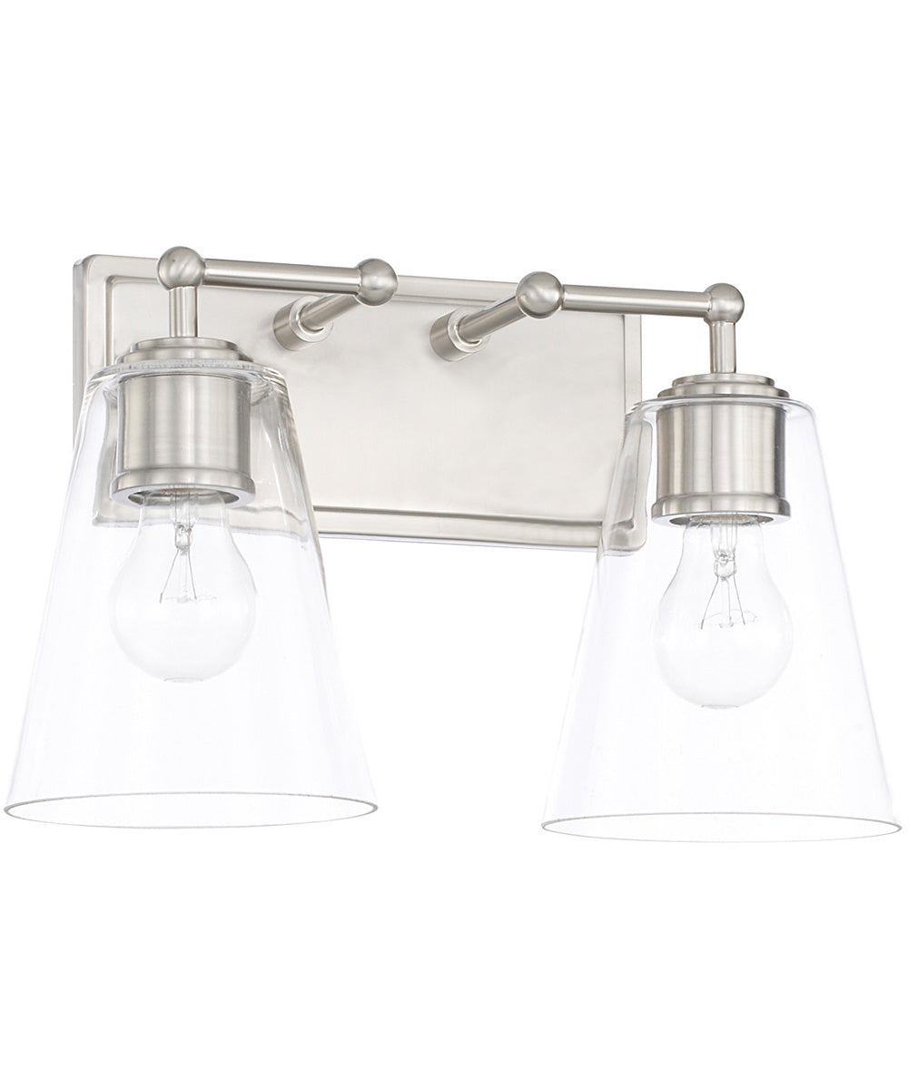2-Light Vanity In Brushed Nickel With Clear Glass