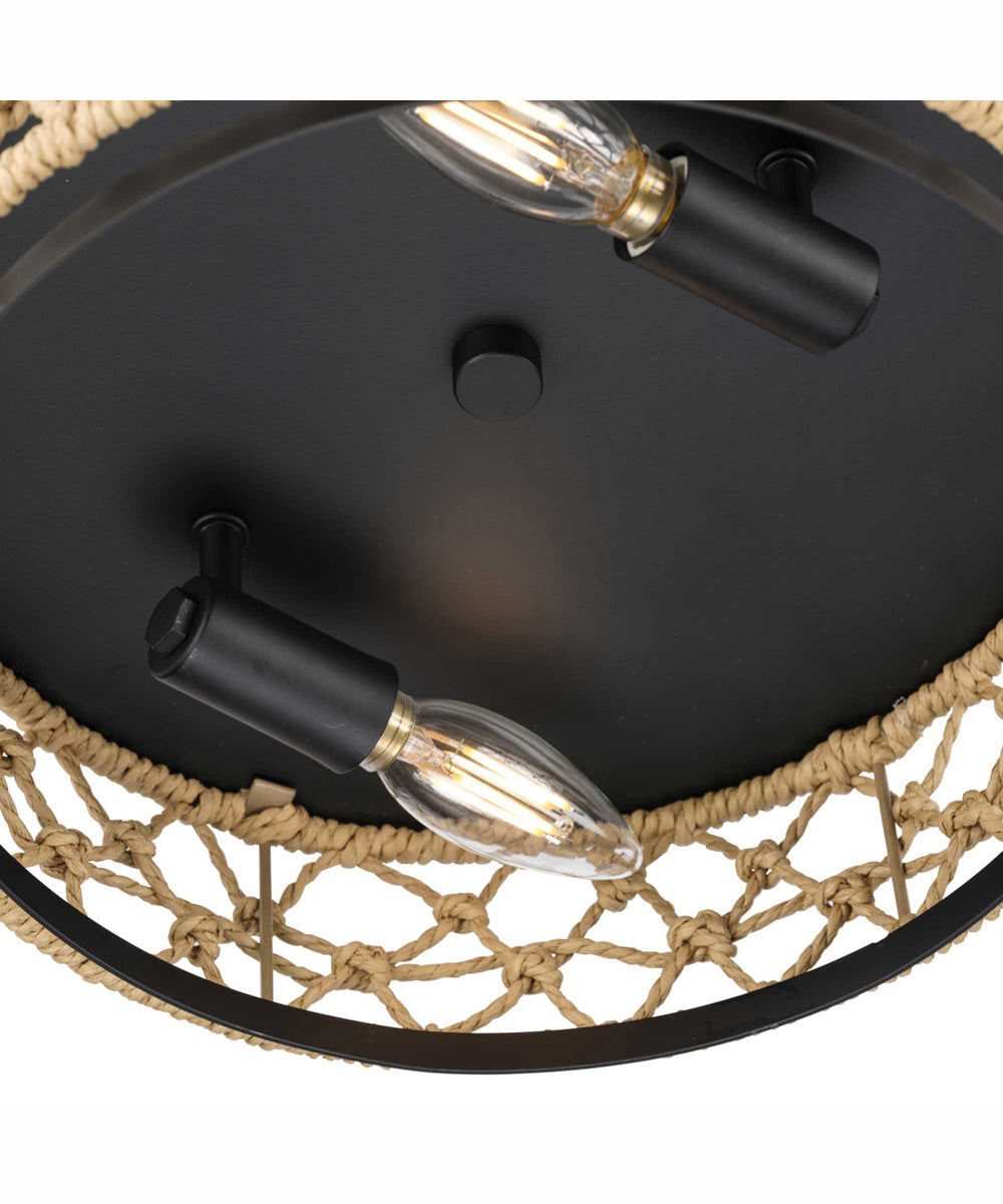 Chandra 12 in. 2-Light Global Flush Mount with Woven Shade Matte Black