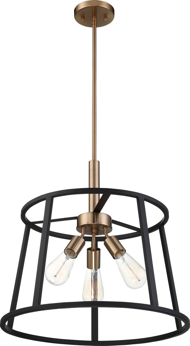 20"W Chassis 3-Light Pendant Copper Brushed Brass / Matte Black