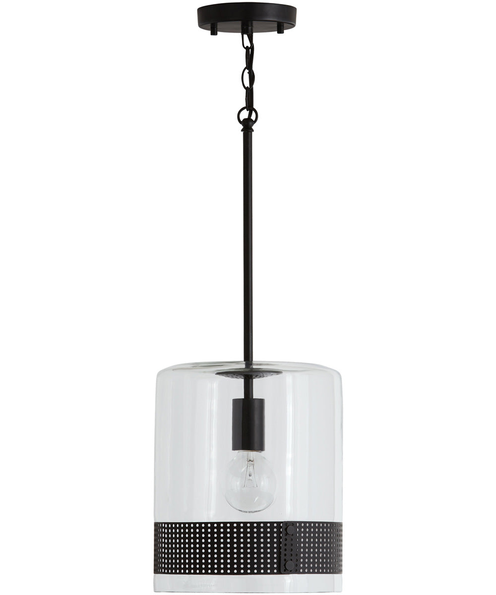 1-Light Pendant In Matte Black With Clear Glass