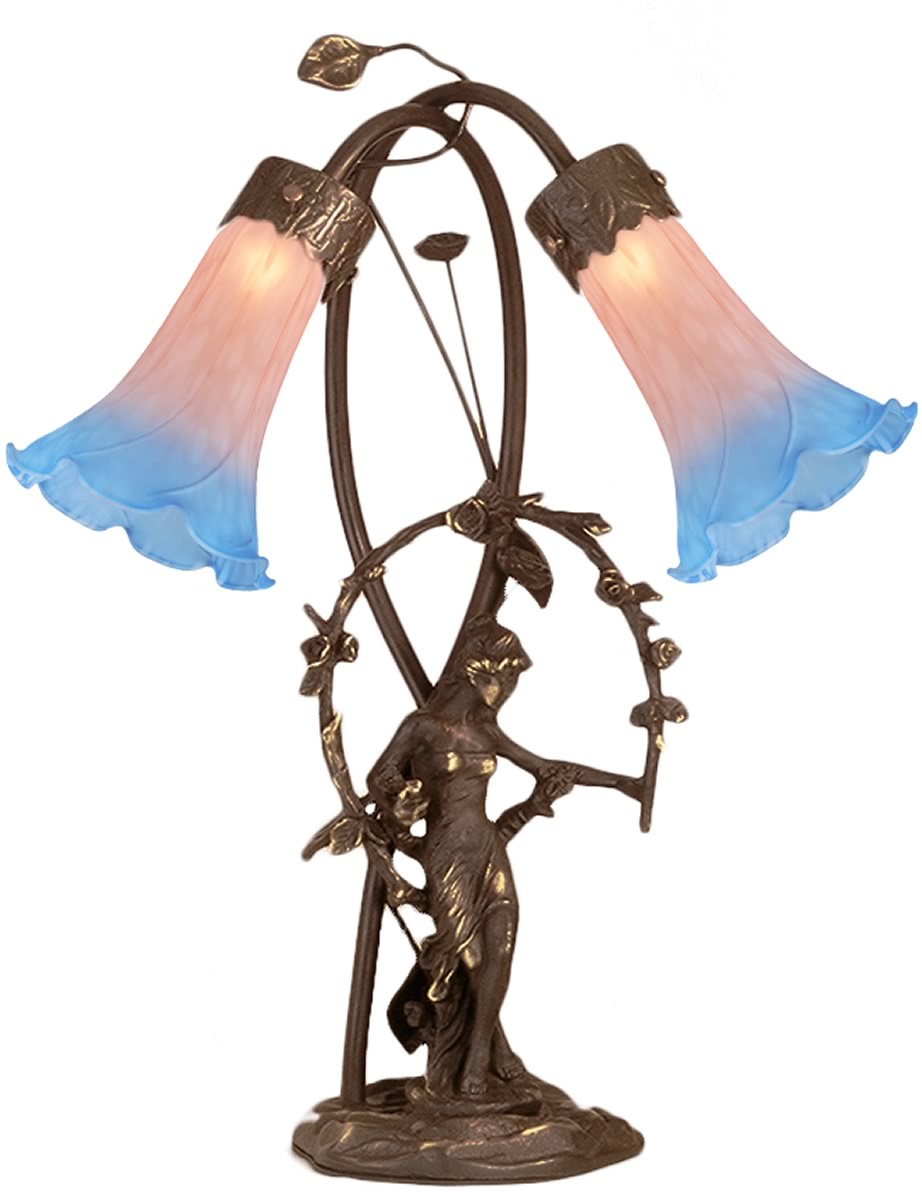 17"H Trellis Girl Lily Pink and Blue 2 Light Accent Lamp