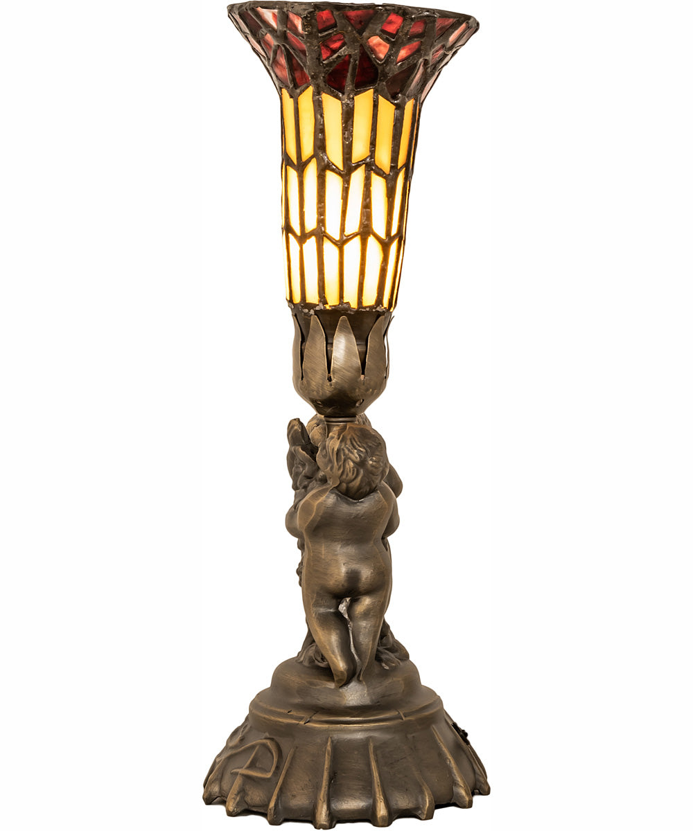 13" High Stained Glass Pond Lily Twin Cherub Accent Lamp