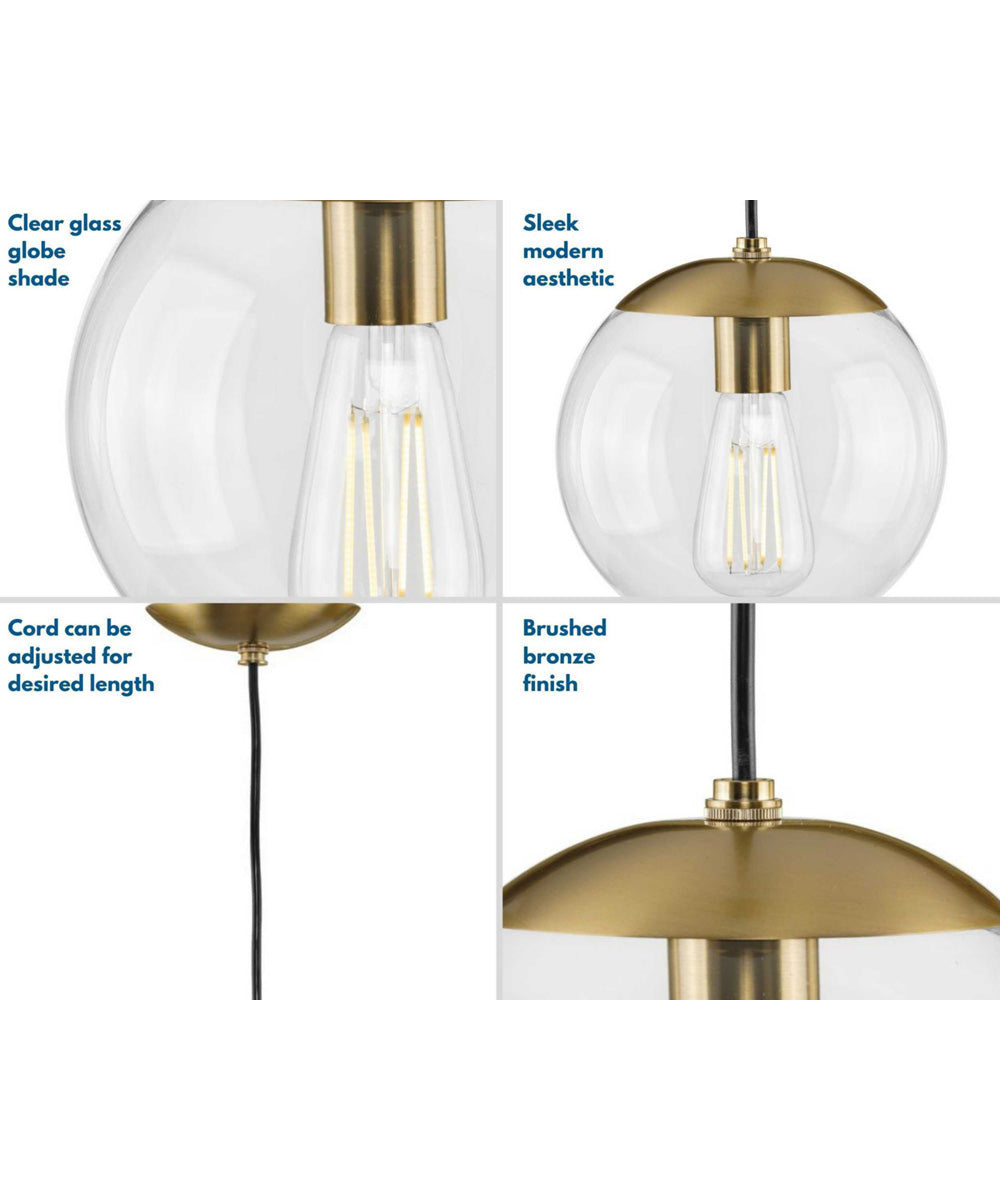 Atwell 12-inch Clear Glass Globe Large Hanging Pendant Light Brushed Bronze