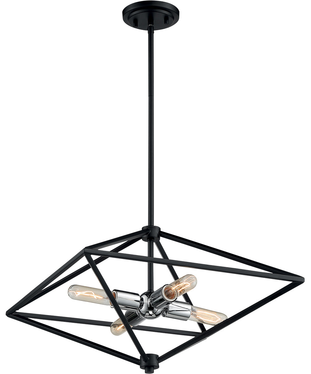 19"W Legend 4-Light Pendant Black / Polished Nickel