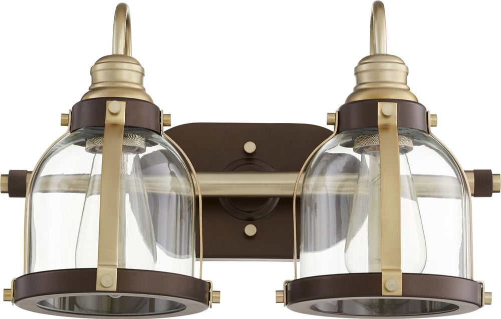 16"W 2-light Bath Vanity Light Aged Brass w/ Oiled Bronze
