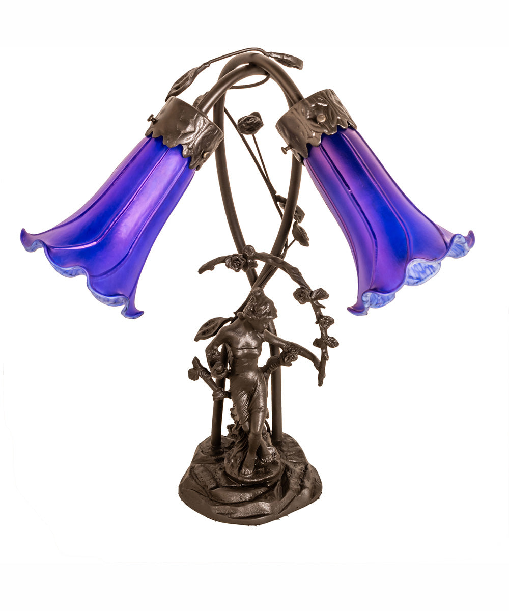 17" High Blue Tiffany Pond Lily 2 Light Trellis Girl Accent Lamp