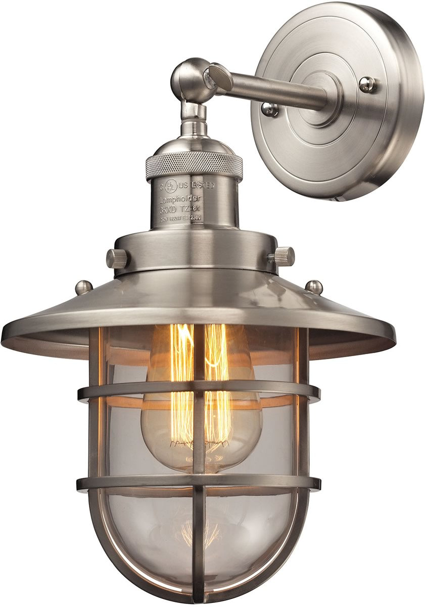 8"W Seaport 1-Light Sconce Satin Nickel/Clear Glass