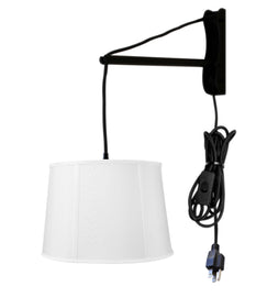 12"W MAST Plug-In Wall Mount Pendant 1 Light Black Cord/Arm Drum White Shade