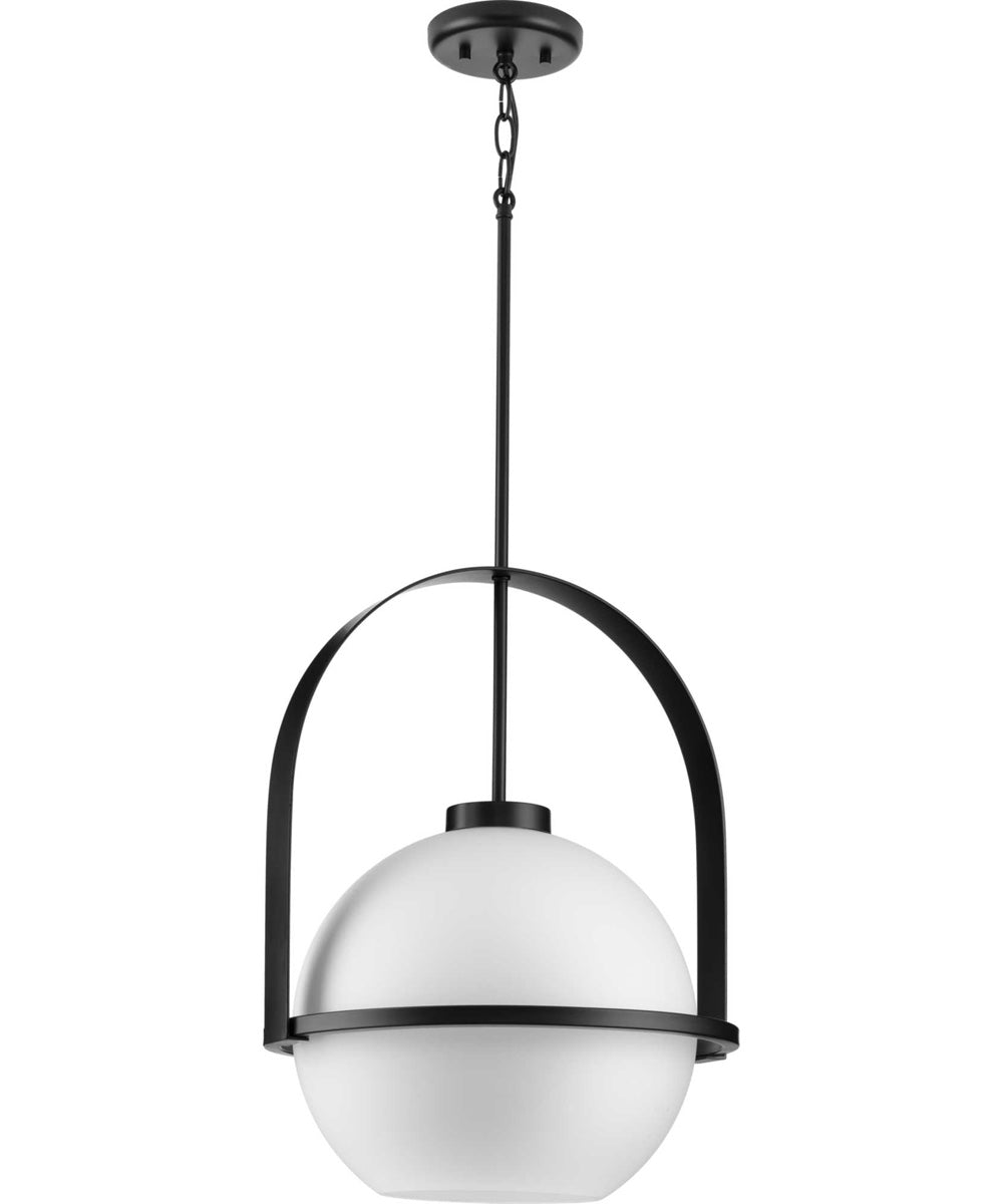 Delayne 1-Light Mid-Century Modern Etched Opal Glass Pendant Light Matte Black